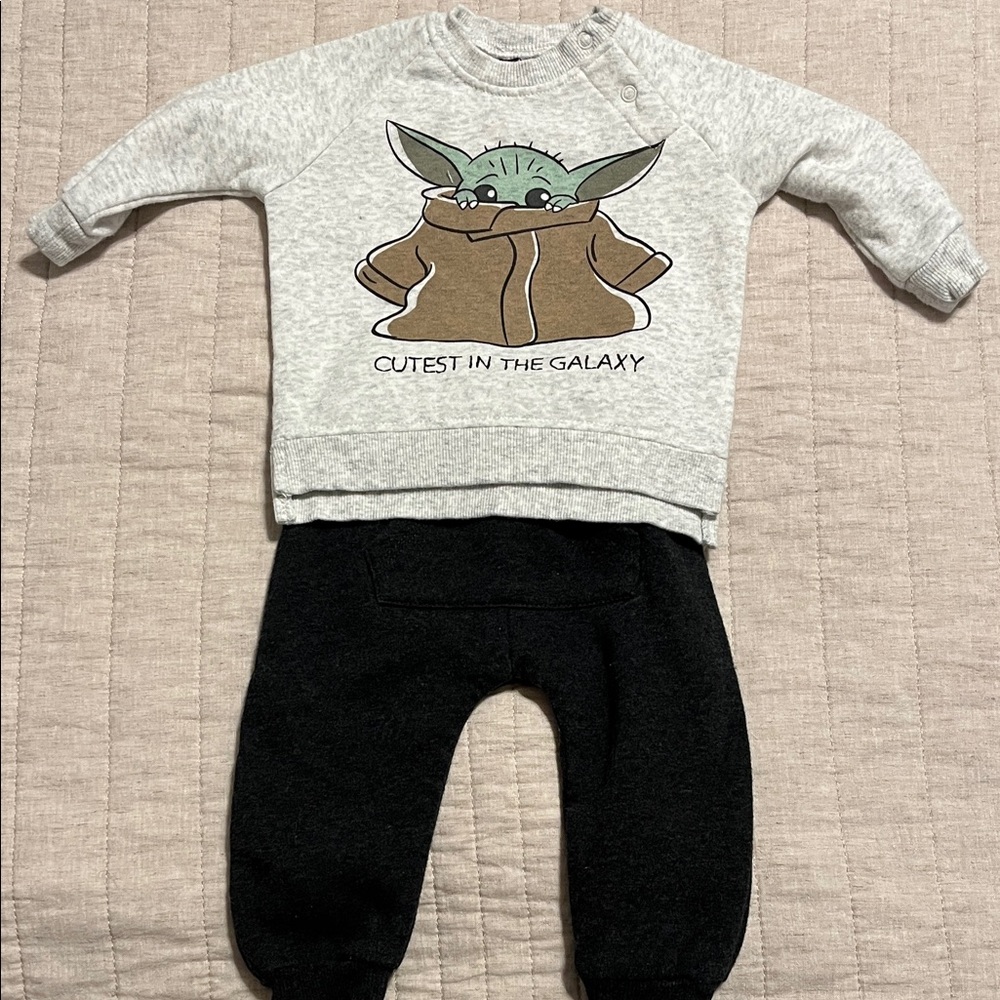 Gray Baby Yoda Sweatshirt and Black Pants Set